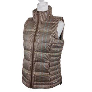 LANDS' END Classic Brown Plaid Puffer Vest, 75 Down/25 Feathers Fill Size Small